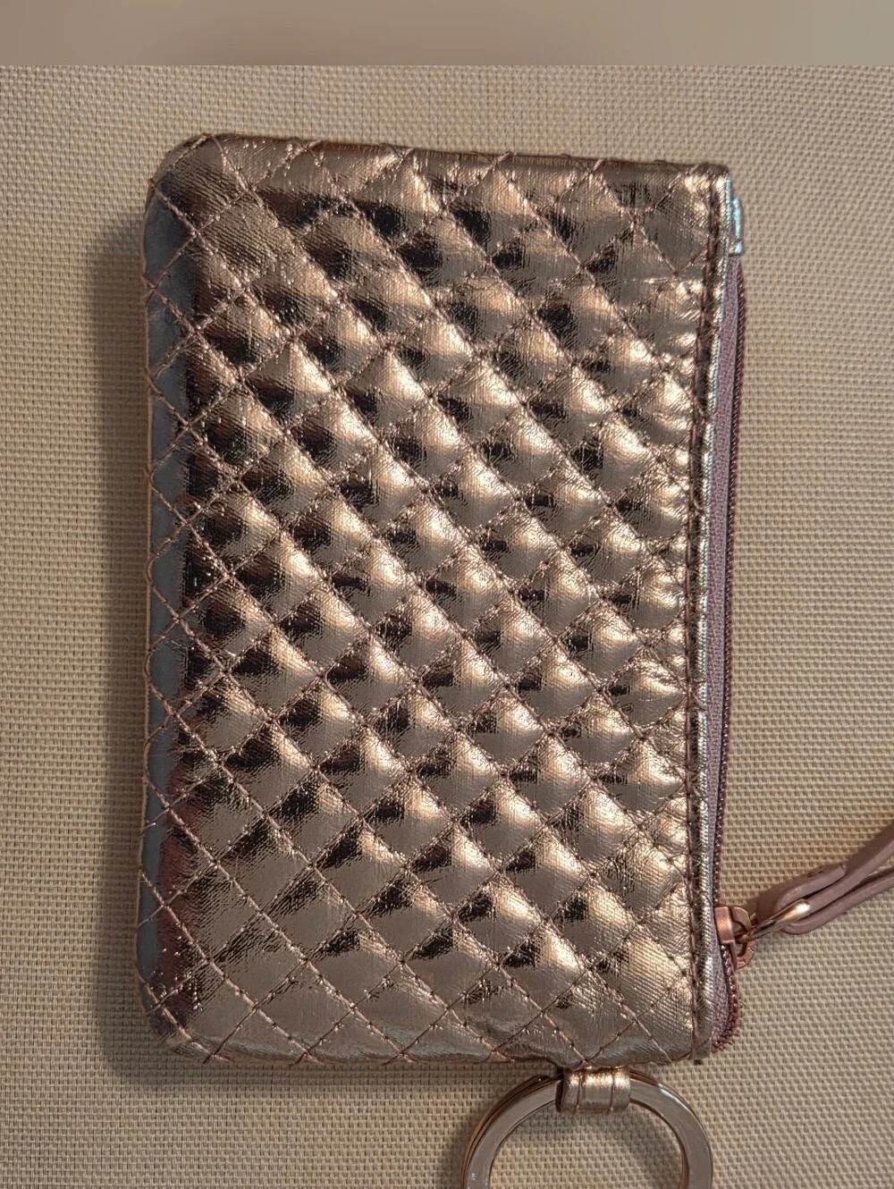 Vera Bradley Metallic Gold Quilted ID Card Holder with Floral Window